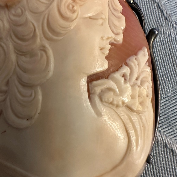 Antique Vintage Womens Pin Pendant 925 Sterling Silver Shell Cameo Brooch - Picture 3 of 16